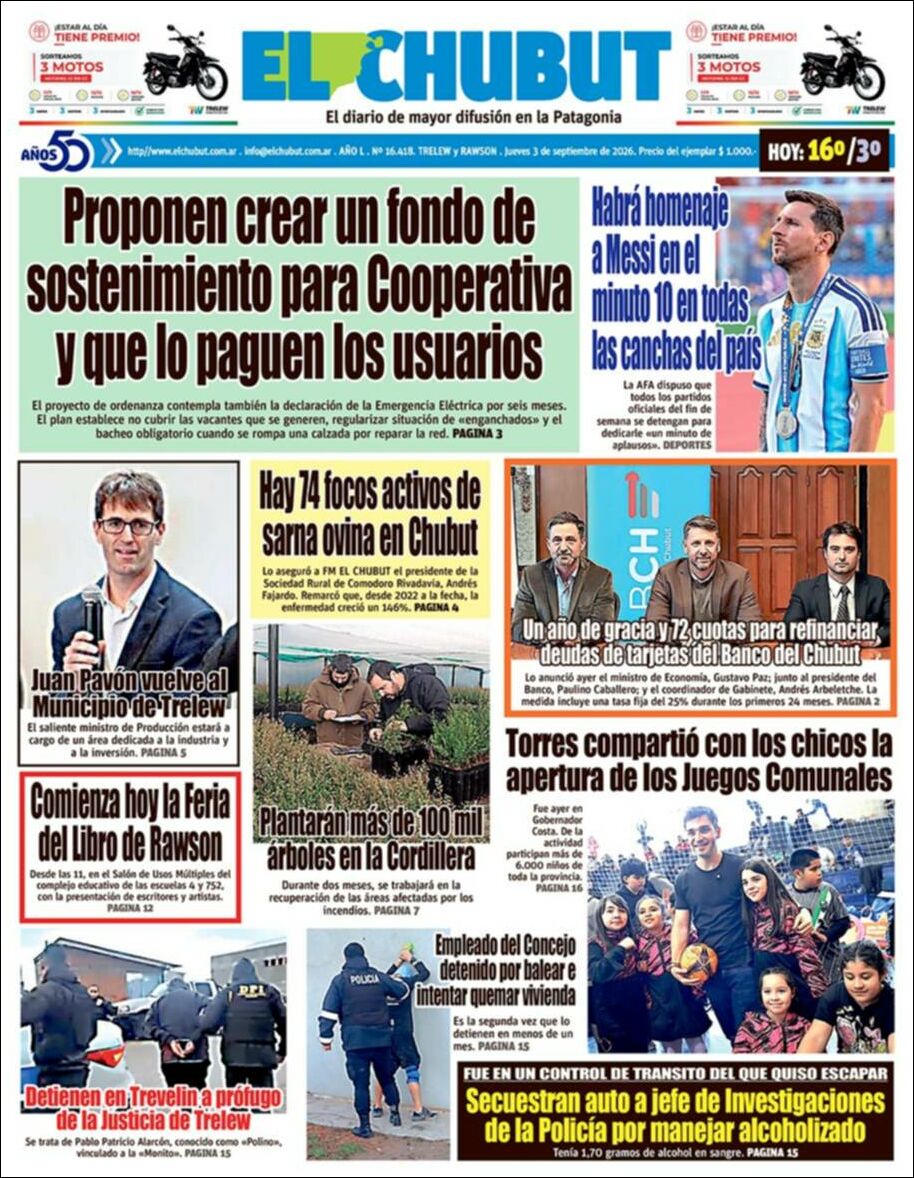 Evolucion Streaming - Sericios Informáticos | FM BUENAS NUEVAS 98.1 MHZ - Tapa del diario El Chubut